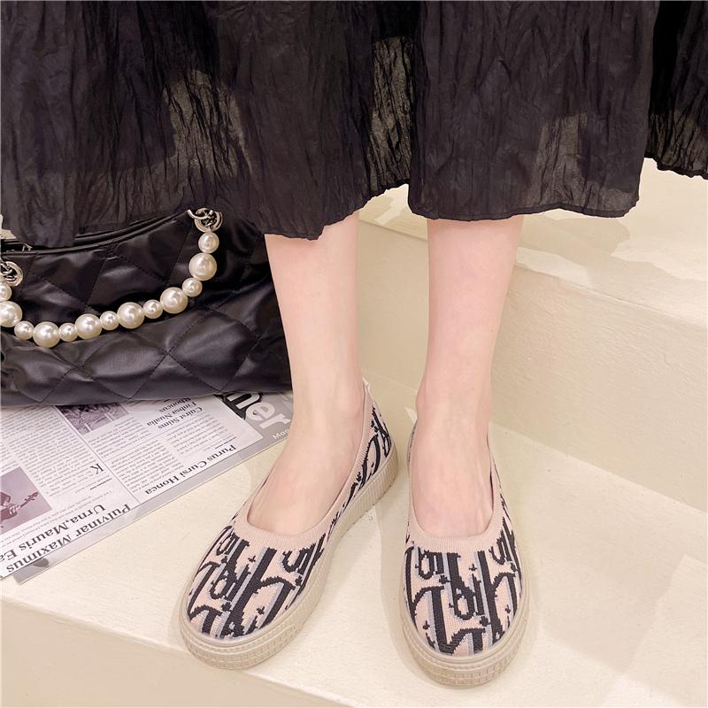 Round Toe Mesh Thick Bottom Female Leisure Loafers Women's Slip-on Soft Bottom Breathable Lazy People Fisherman Shoes