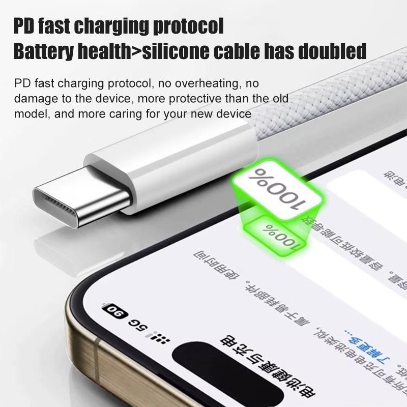 60W USB C Phone Cable For iPhone 16 15 17 Pro Max 17 Air Plus Fast Charging Type-C Charge Braided Cables USB To Type C Data Line