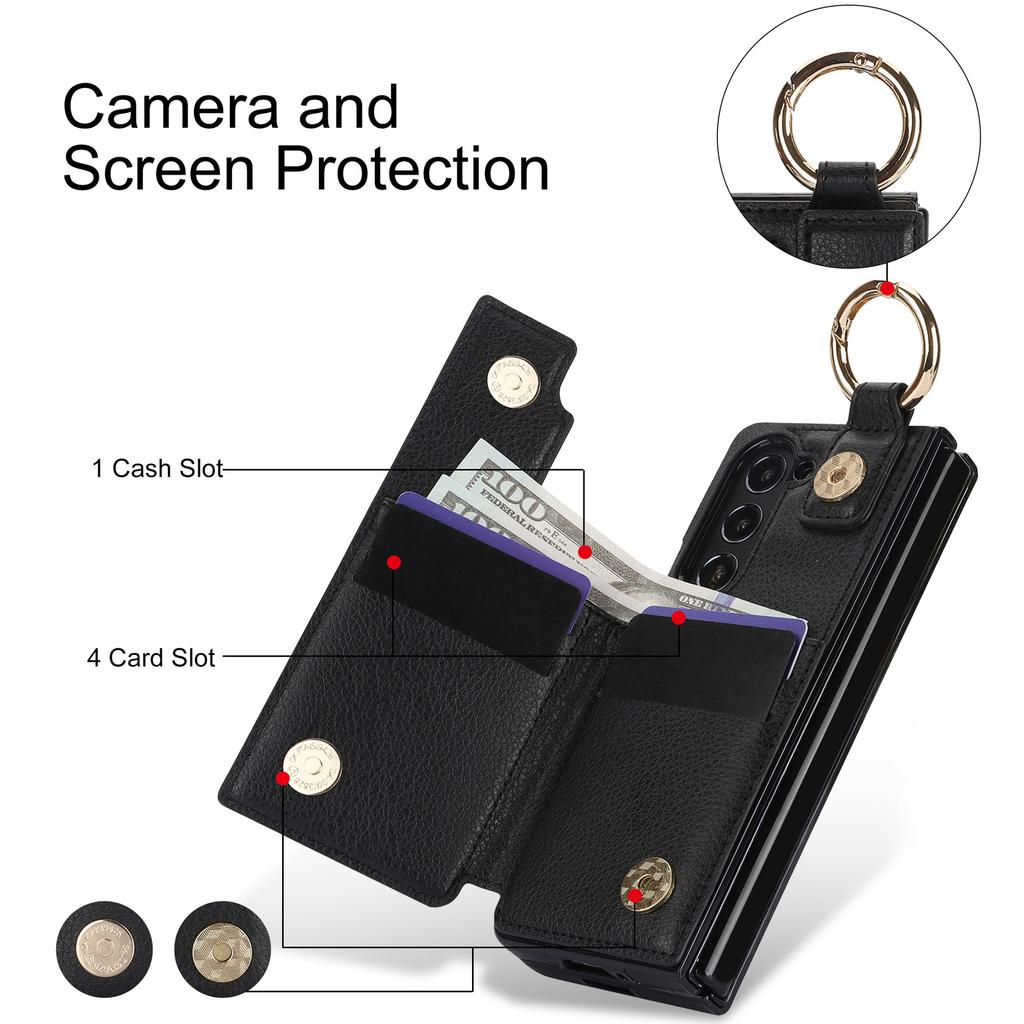 Fold7 Ring Leder Handyhülle für Samsung Galaxy Z Fold 7 6 5 4 3 Stifthalter Doppelschnalle Klapp-Kartenhalter Geldbörse Harte Abdeckung