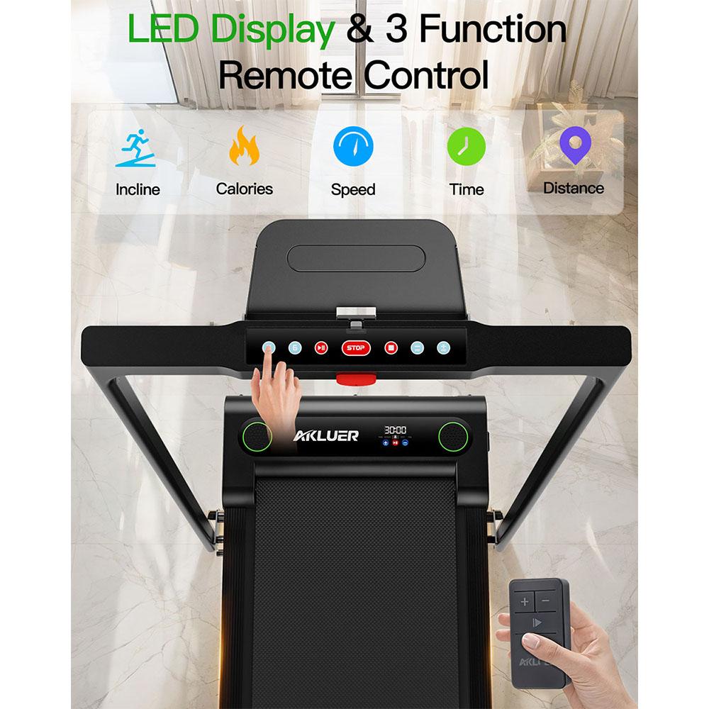 Akluer 480L-B Incline Walking Pad with Handle, 2.5HP Under Desk Treadmill, LED Screen & Remote Control, 330lbs Max Capacity, Foldable