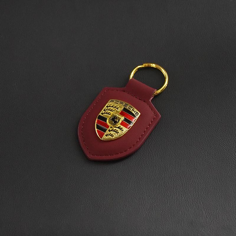Portachiavi in Pelle con Logo Metallico 3D Tipo Scudo Portachiavi Accessori Per Porsche Panamera Cayenne Taycan 911 718 Macan Carrera-GT
