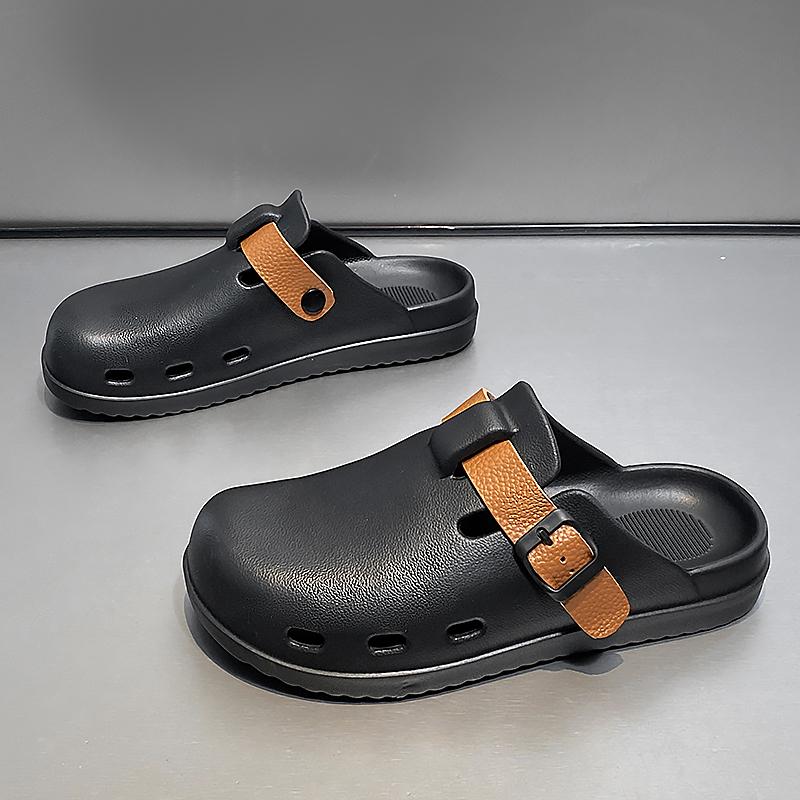 Summer Shoes for Men Lightweight EVA Sandals Solid Color Slippers for Men Anti-skid Soft Garden Clogs with Buckle Strap
