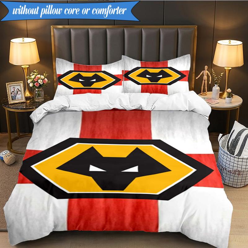 3PCS Wolves Team Emblem Printed Soft Bedding Set,Including 1pc Duvet Cover And 2pcs Pillowcases Perfect for Bedroom, Dormitory, Fan Gift