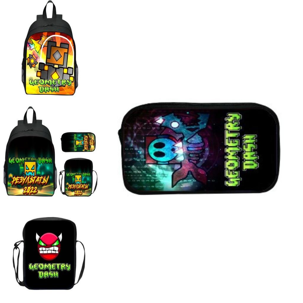 16-inch Children's Backpack Set Geometric Dash Durable Shockproof And Lightweight