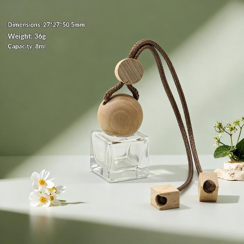 1Pcs Perfume Glass Bottle Empty Car Air Freshener Pendant With Wooden Caps Refillable Car Essential Oil Diffuser Bottle