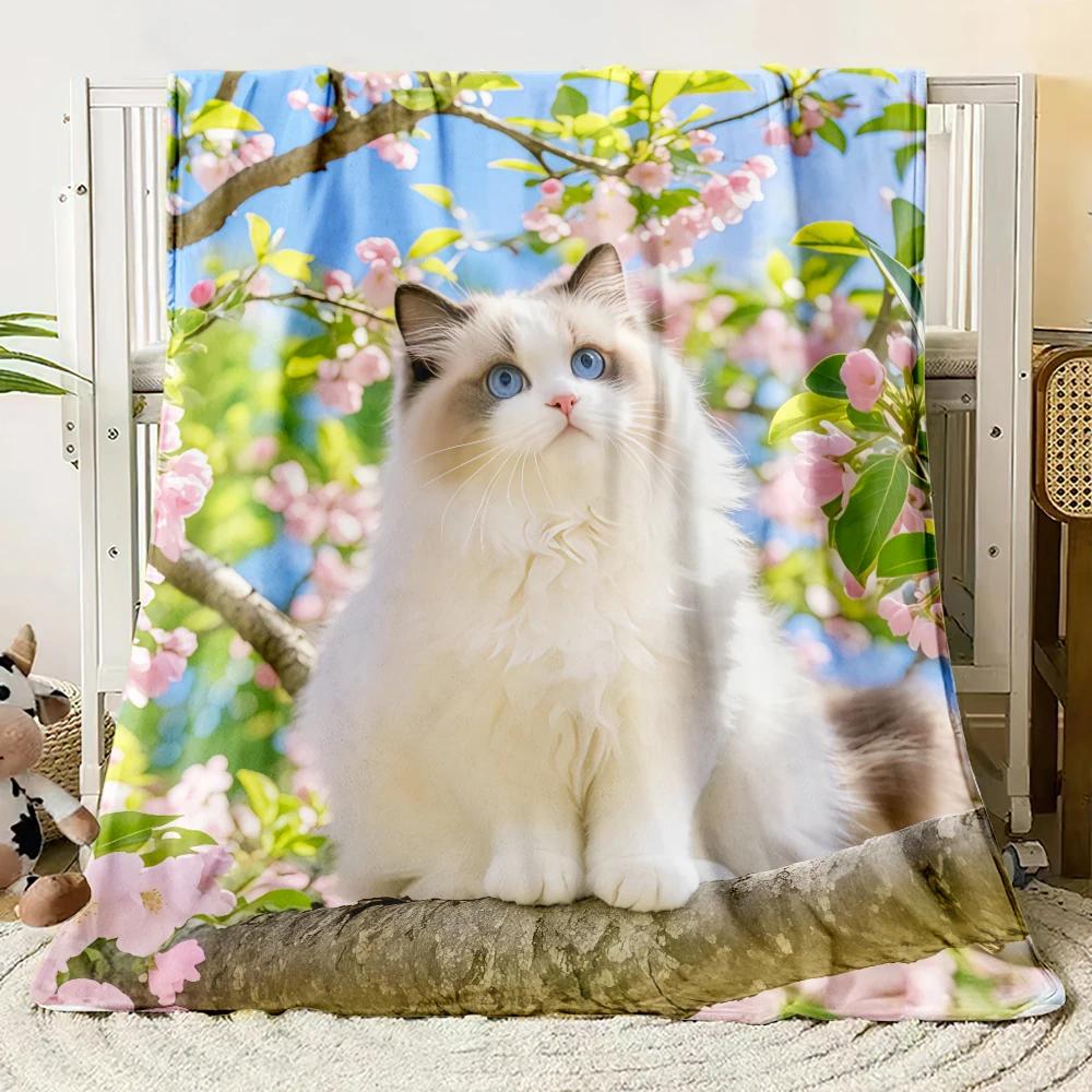 Cute Animal Theme Cats Dogs Lover Flannel Blanket Gifts Soft Warm Thin Blankets for Sofa Bed Car Camping All Season Customizable