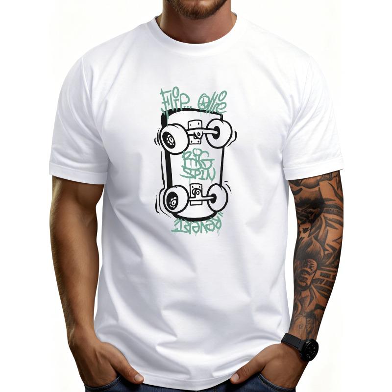

European sizes Casual Streetwear Style Men S T-Shirt for Skateboard Graffiti Design Summer And Spring Wear Gift for Skateboard Enthusiasts 4XL білий