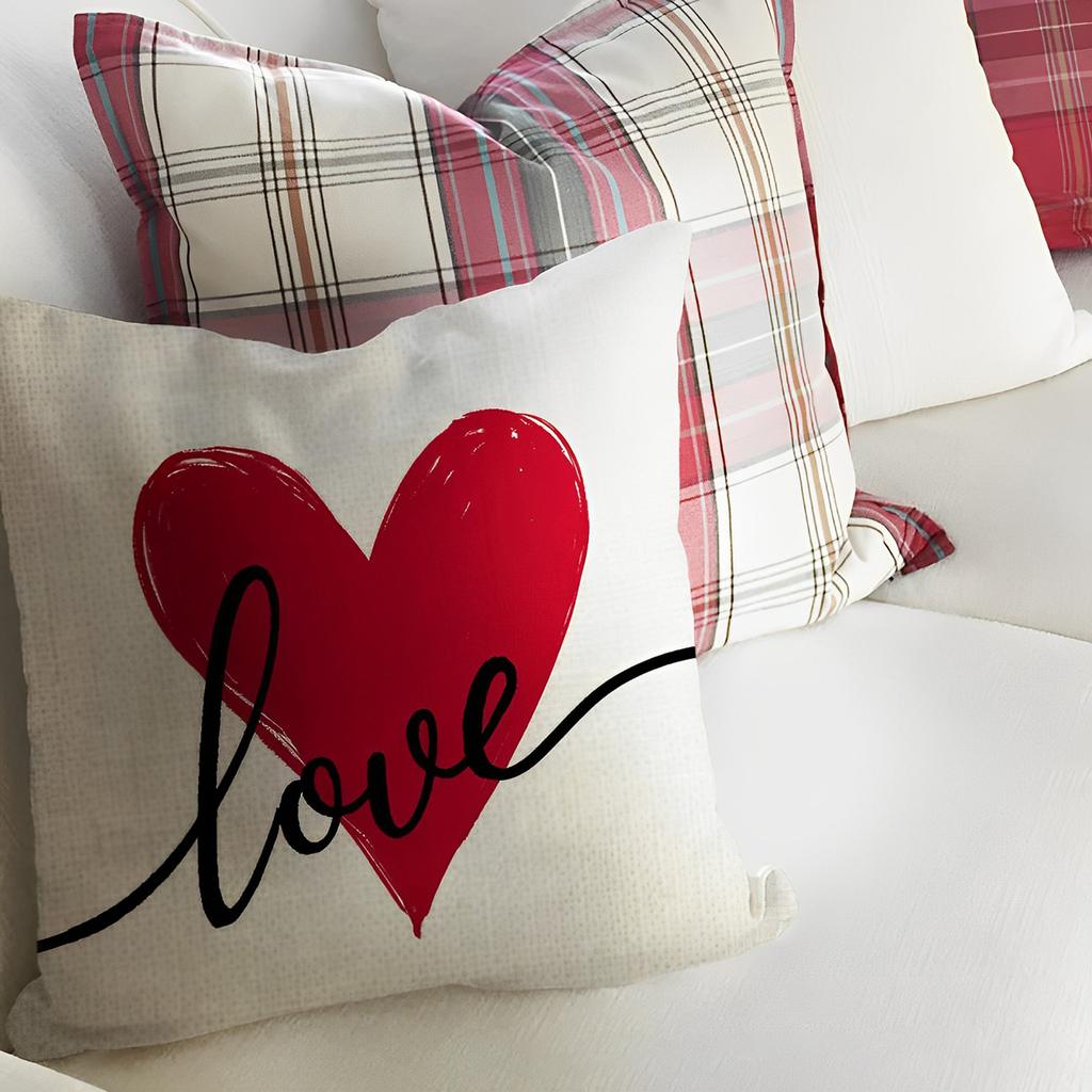 4Pcs Pillowcases Linen Heart Shaped Letter Printed Valentine Day Decoration Living Room Sofa Bedroom Pillow Covers