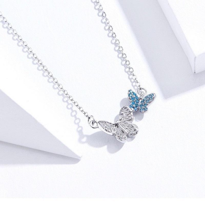 Exquisite Rhinestone Zircon Double Butterfly Necklace – Women's Luxury Colored Diamond Clavicle Chain