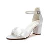 7Cm thick heel light mouth word with sandals ribbon bow satin bridal wedding dress open-toed women's sandals