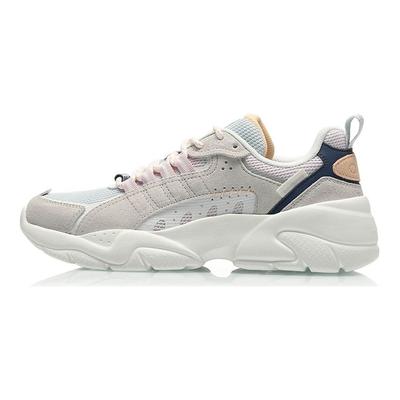 Li Ning Zui Yue Stoff TPU Stoßdämpfung Rutschfest Abriebfest Low-Top Sportliche Freizeitschuhe Damen Sneaker Grau Weiß AGLQ248-3