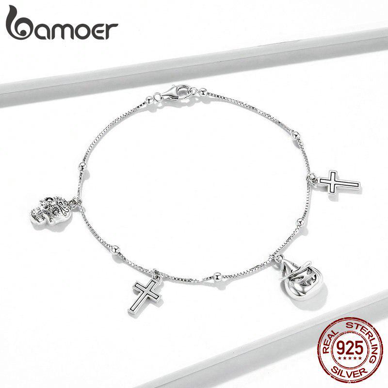 

Браслет-цепочка Bamoer из стерлингового серебра 925 пробы, серебряные браслеты с звеньями Happy Halloween, оксидированные браслеты, ювелирные изделия, подарки для девочек 925 silver