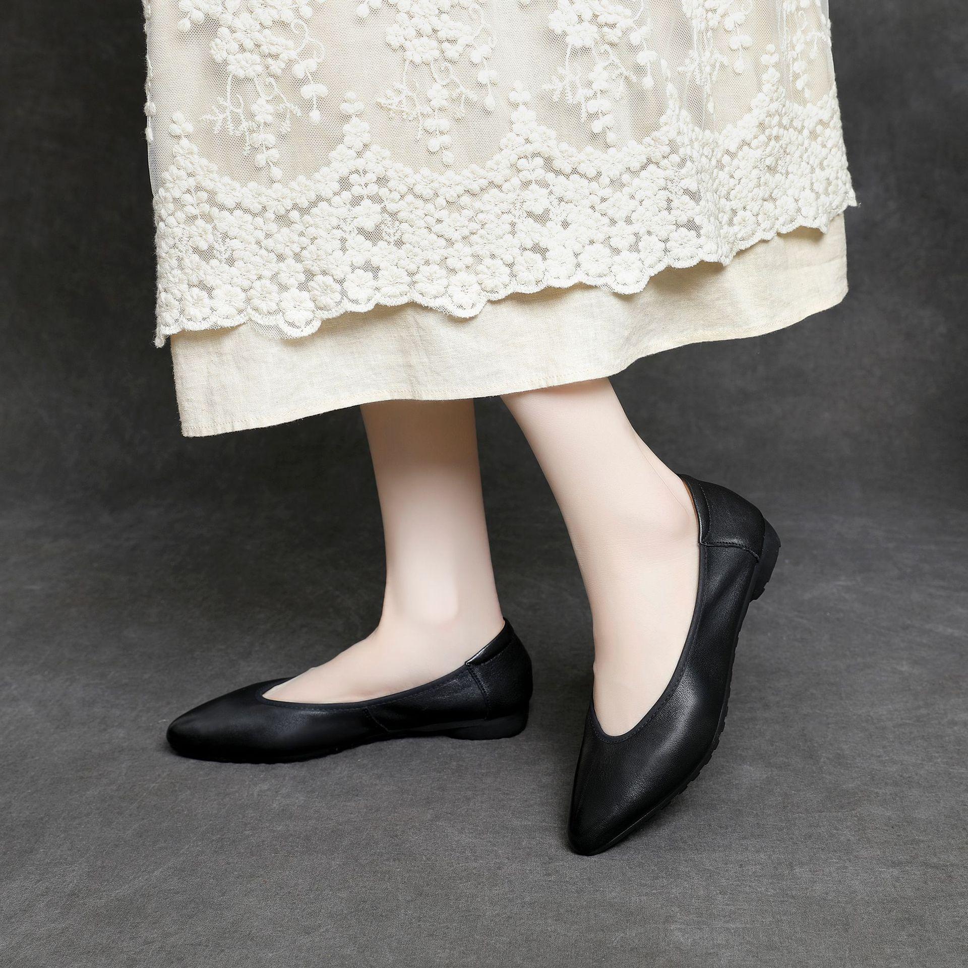 Fujin 2 см коровья натуральная кожа удобные роскошные неглубокие балетки летние женские мокасины на мягкой подошве этнические женские элегантные резиновые туфли 35 чёрный 4978₽