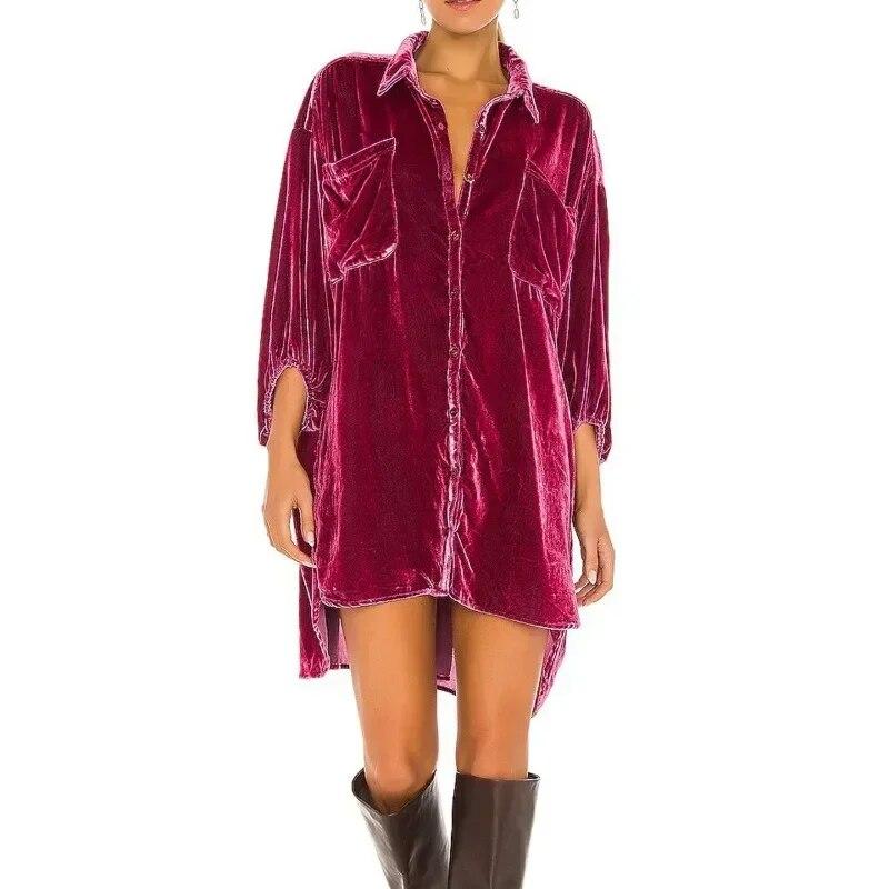 Herbst Lose Laterne Ärmel Langes Hemd Büro Dame Mode Frauen Shirts Winter Goldenen Samt Bluse Tops Frauen Kleidung 30091