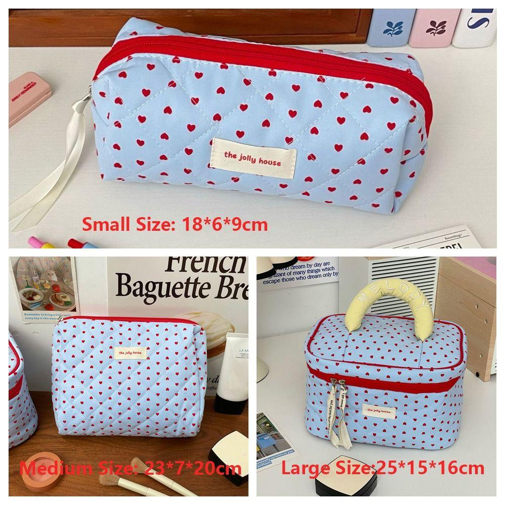 New Quilting Cotton Heart Cosmetic Bag Blue Multi-function Cosmetic Storage Bag Large Capacity Wash Bag Travel