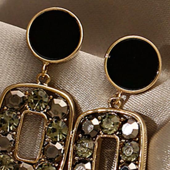 1 Pair Square Unique Drop Ear Stud Geometric-shaped Eye-catching Rhinestone Stud Earrings for Holiday