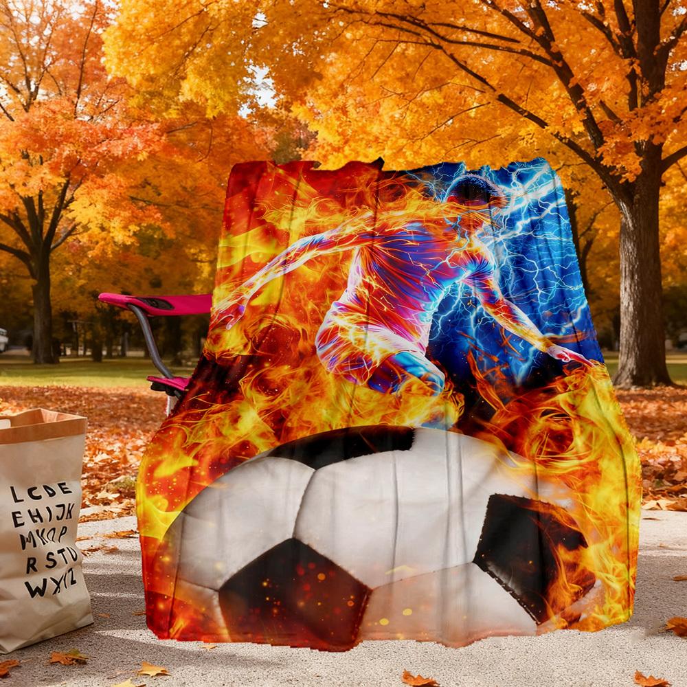 Fire Football Lightning Outdoor Flannel Blankets,Home Blankets,Fan Gifts,Suitable for All Seasons,Christmas Gifts.