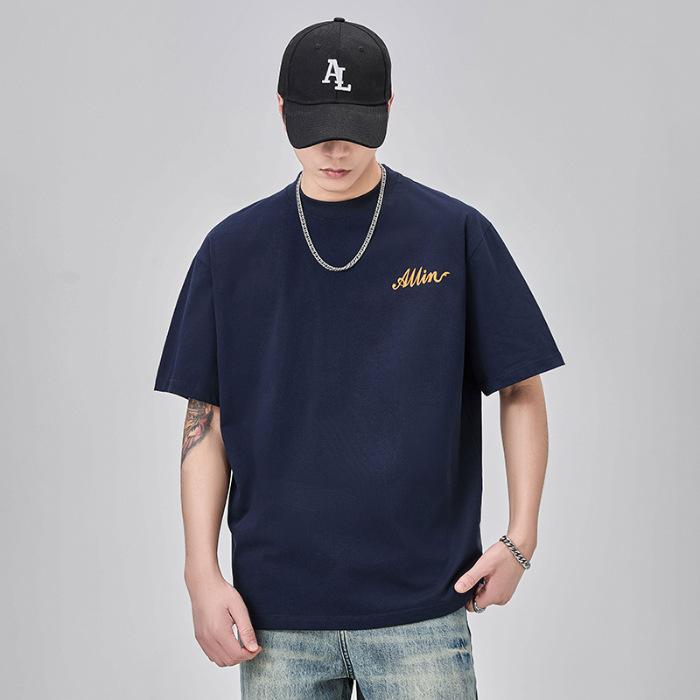 New Summer Letter Printed Short-sleeved T-shirt for Men's Loose Round Neck Half-sleeved Heavy Cotton T-shirt