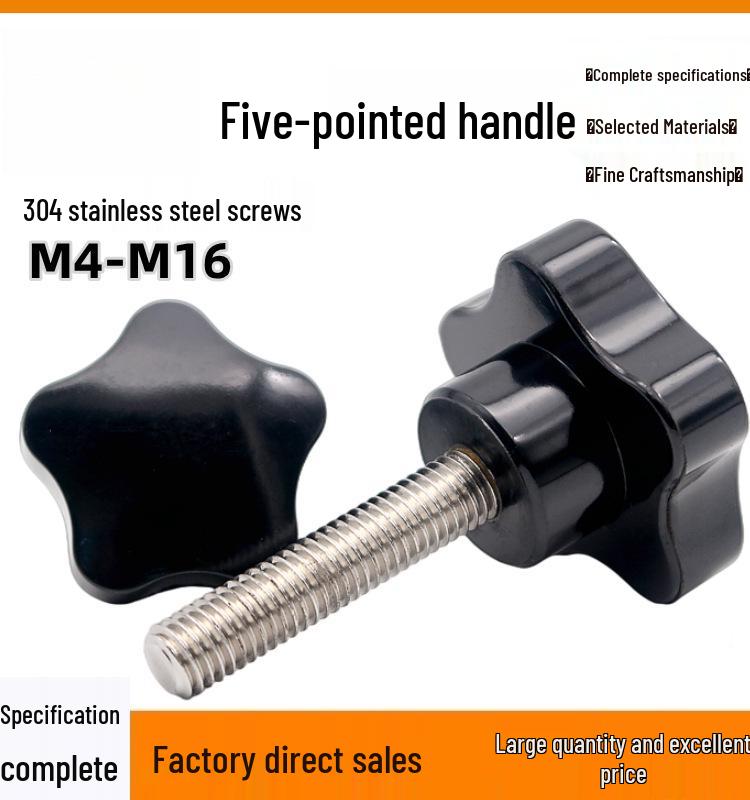 Vis à poignée étoilée M4-M16 en acier inoxydable 304 Serrage à la main avec tête en Bakélite et Caoutchouc