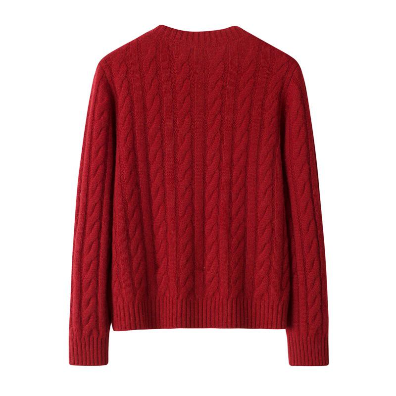 Women's 100% Pure Cashmere Round Neck Cable Knit Sweater