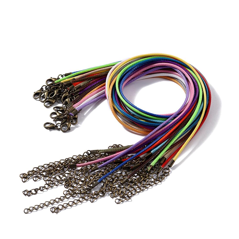 10Pcs 1.5/2mm Colorful Leather Braided Rope Bronze Lobster Clasp Tail Chain Connector for DIY Pendant Jewelry Making Supplies