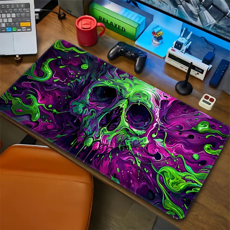 Green and Purple Skull Gaming Mouse Pad Large Mousepad XXL Table Mat Anti-slip Keyboard Rug Laptop Desk Game Office Home Writing