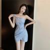 Summer new celebrity temperament small slanted shoulder tube top sparkling slim and thin irregular dress women