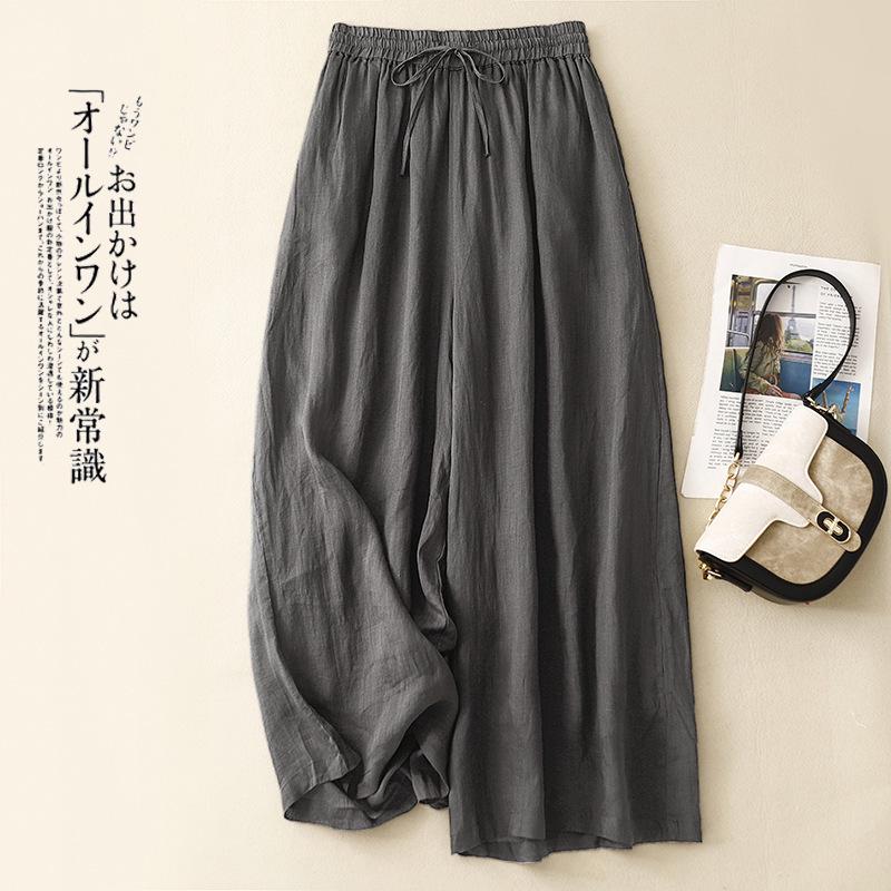 

Women s Casual Wide-Leg Elastic Waist Pants - Cotton Linen Double Layer XL