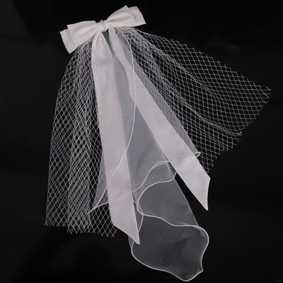 Ribbon Bowknot Long Tulle Marriage Bridal Veil with Fix Hair Clip for Marriage Wedding Celebration Party Accessories