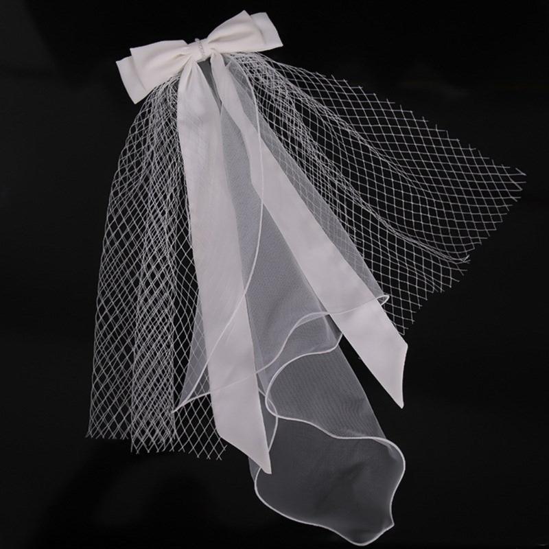 Ribbon Bowknot Long Tulle Marriage Bridal Veil with Fix Hair Clip for Marriage Wedding Celebration Party Accessories