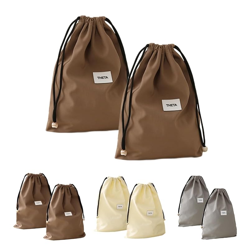 

[tianzong] drawstring bag drawstring pouch storage bag changing bag trip business trip Gym Plain color Washable storage pouch travel pouch (Brown, M 2