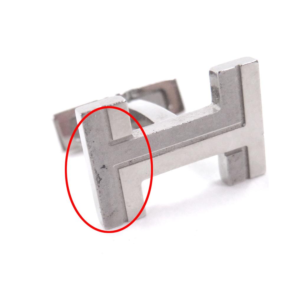 Great HERMES Cufflinks cufflinks H logo Silver mens Used