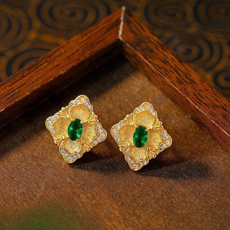 

Vintage Style Italian Buratti Colored Gem Stud Earrings Gold Plated