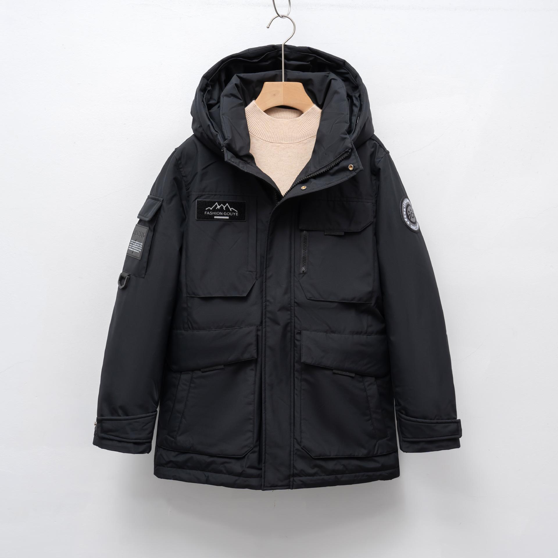 Down Jacket Hooded Thickened Tooling Parker Down Jacket Men and Women Winter Fashion Cold Couple Warm L чёрный