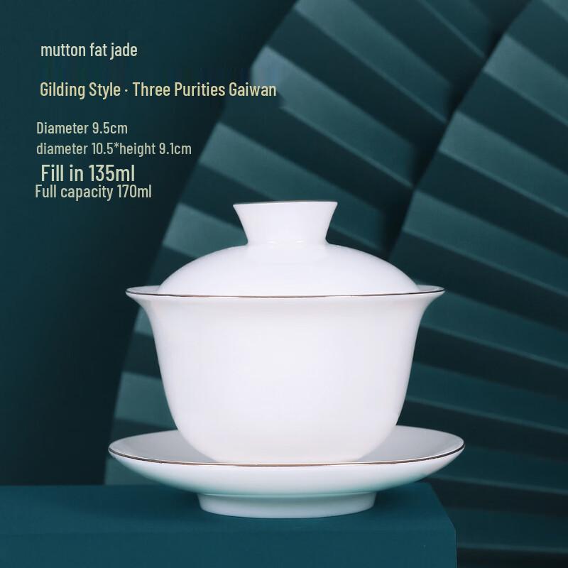 Chaxun Dehua Suet Jade Porcelain Gilded Gaiwan Tea Bowl