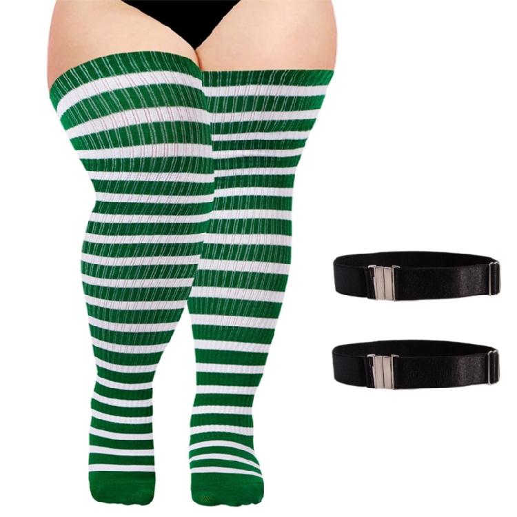 Halloween Weihnachten Gestreifte Gestrickte Oberschenkelhohe Socken für Damen Dicke Oberschenkel Überknielange Strümpfe Super Elastische Strumpfwaren