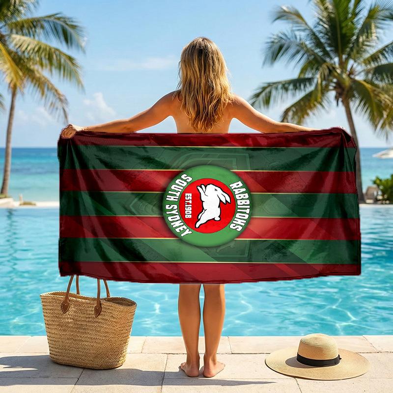 South Sydney Rabbitohs Fashion Beach Towel Portable Soft Quick Dry Towel For Swimming Camping Holiday Use