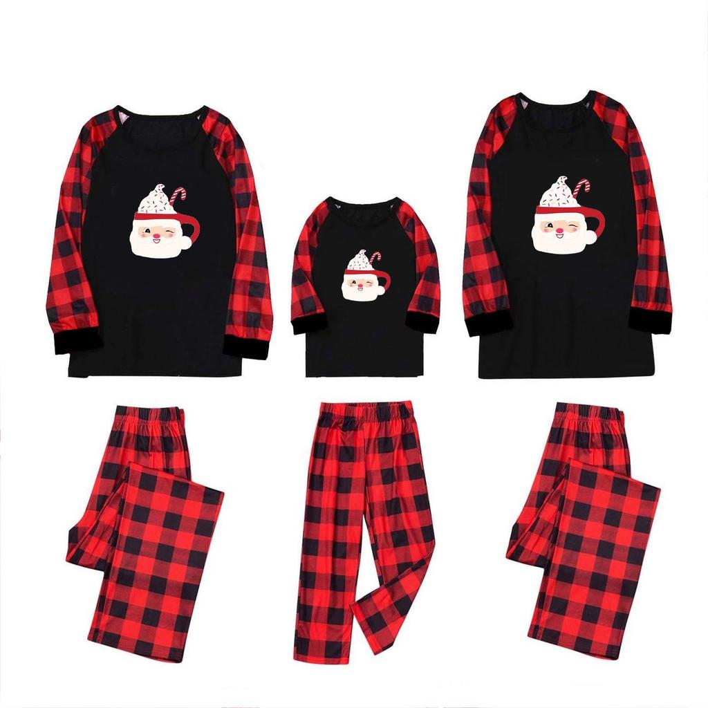 European & American Christmas Plaid Pajama Set: Long-Sleeve, Long Pants, Parent-Child Homewear.