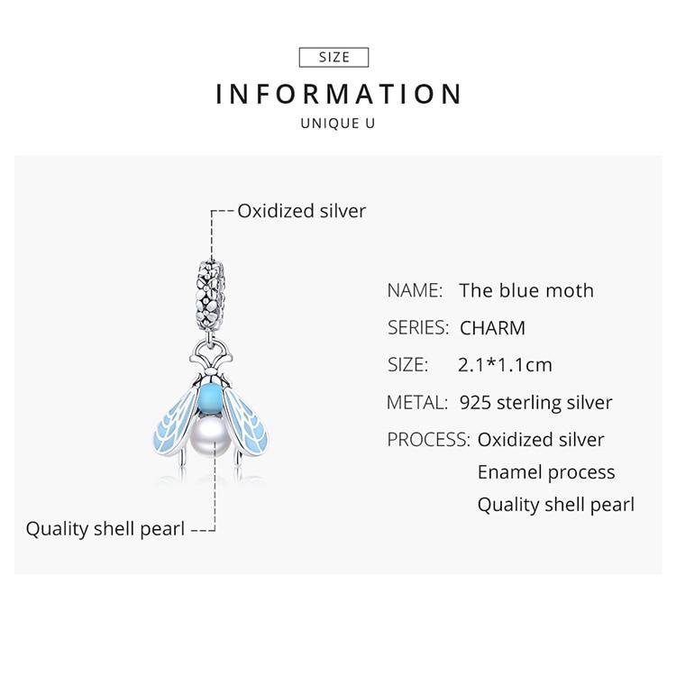 Pandantiv cu insecte autentice BAMOER, din argint 925, fluture, albină, brățară potrivită cu design original de marcă