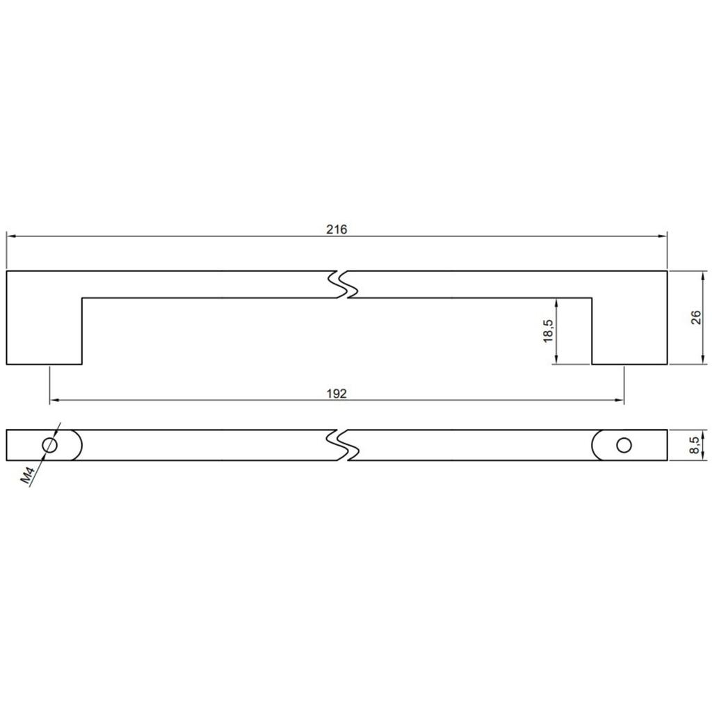 4 x Black furniture handle 192 mm metal