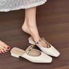 Satin Version Summer Heel-Free Square Head Muller Shoes Bag Head Cool Slippers Women'S Summer Wear Thick Heel Half Drag Single Shoes