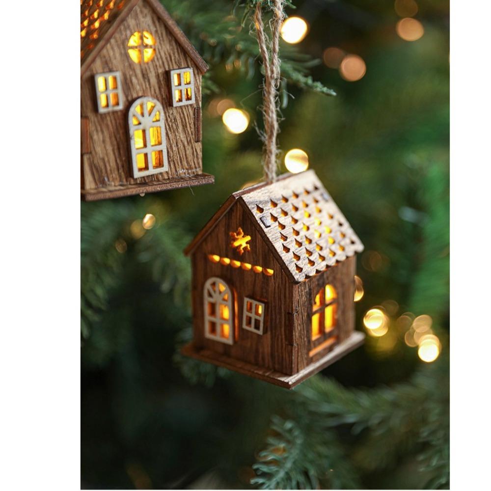New Luminous Wooden House Christmas Pendants New Year Pendant Xmas Tree Ornaments Gifts Hanging Ornament Christmas Decorations