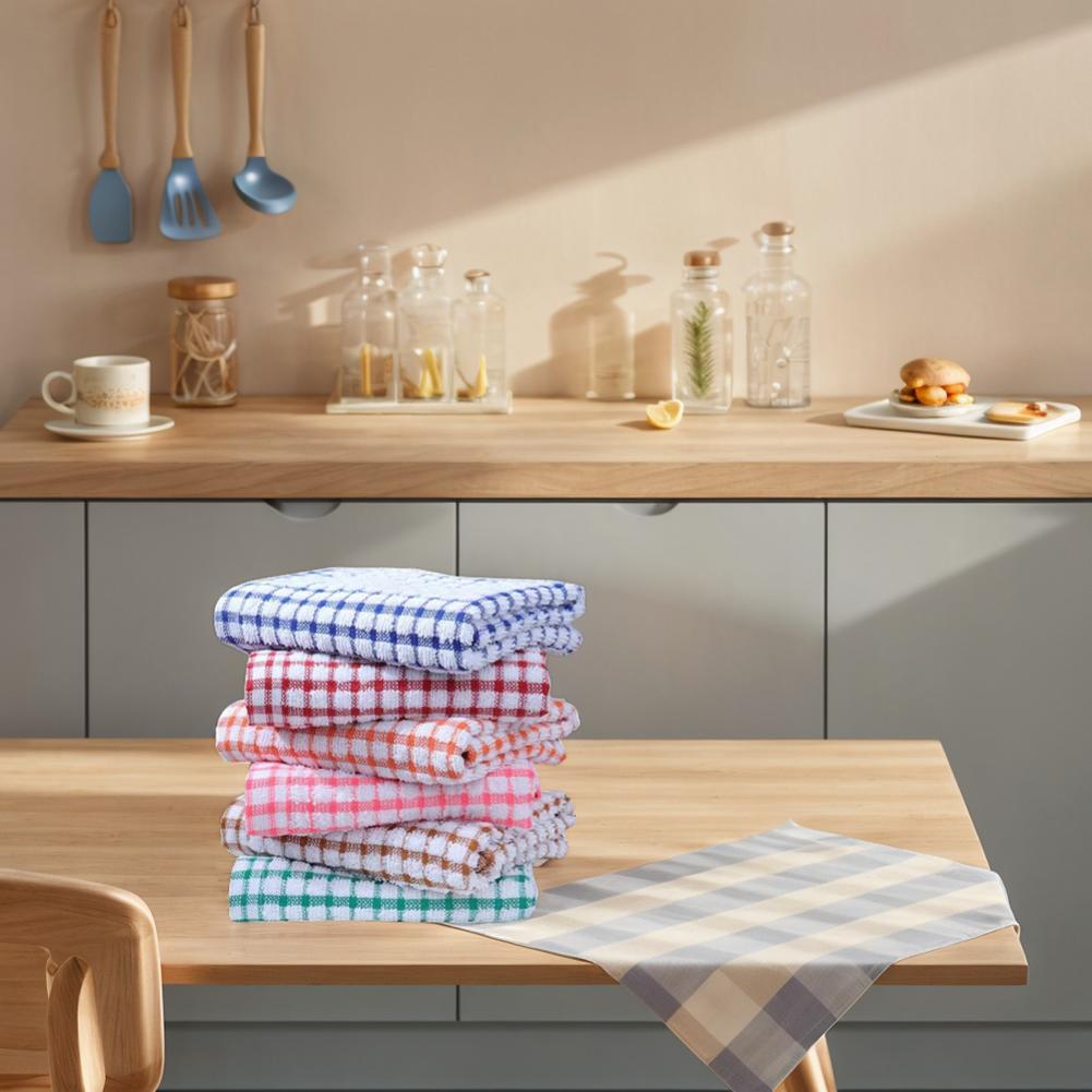 Absorbent Hand Towels Quick Drying Kitchen Dishcloths Set Checkered Decorative Towels for Kitchen Drying