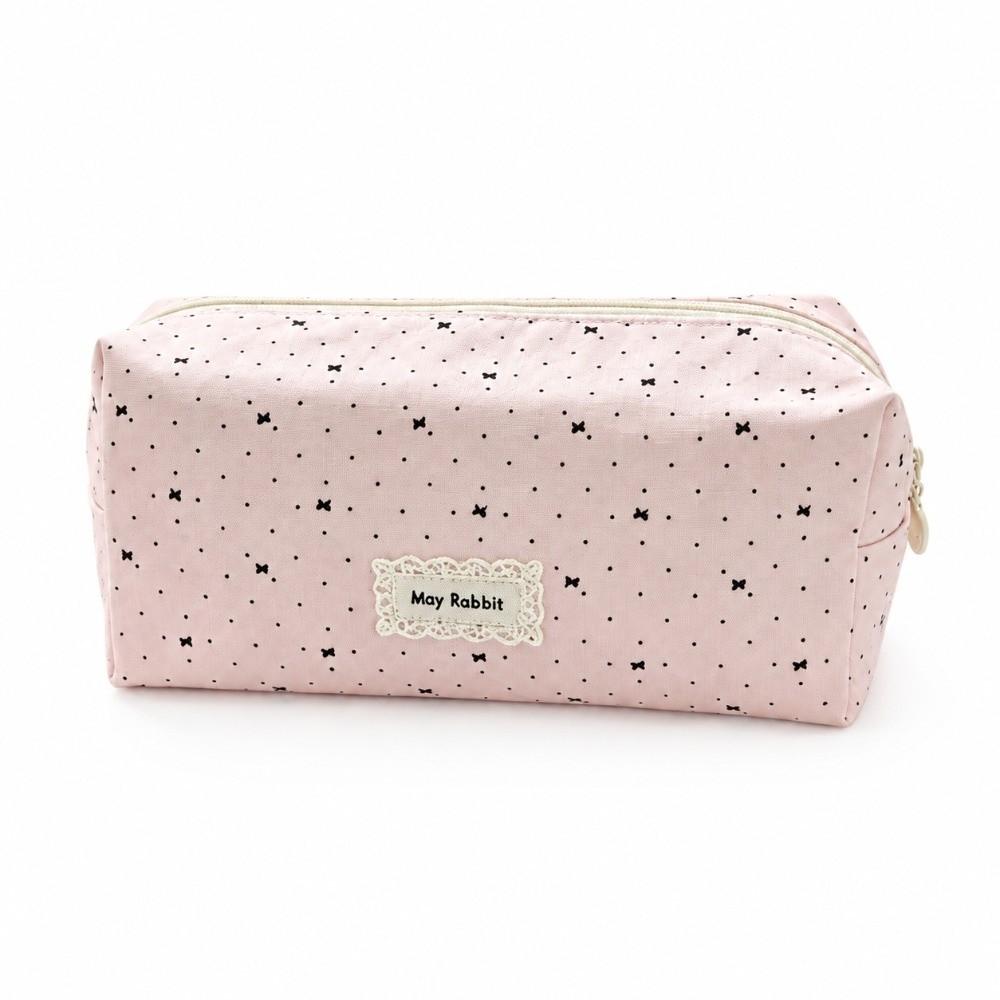Polka Dot Pencil Case Canvas Storage Bag Cute Pen Pouch Student