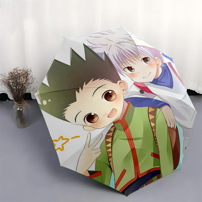 1pc Devil Hunter Chibi Characters Automatic Folding Umbrella Portable 3-Fold Design with Iron Frame, Perfect for Outdoor Use, Festive Gifts, Travel, D