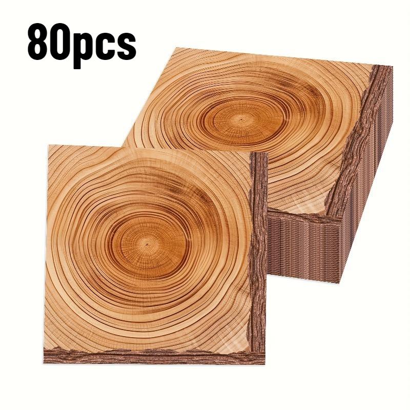 

80pcs Brown Wood Grain Retro Farmhouse Disposable Napkins Ideal for Western Barn Birthday Wedding Lumberjack Themed Party Decor