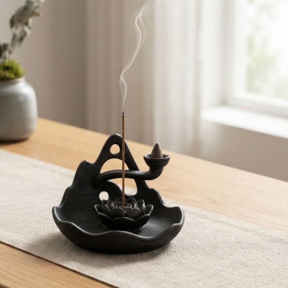 Plastic Lotus Incense Holder Mountain Lotus Design Backflow Incense Burner Spa