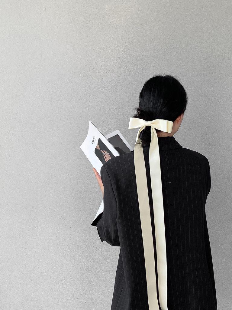 Jiang Zuo Minimalist Korean Style Embroidered Striped Blazer
