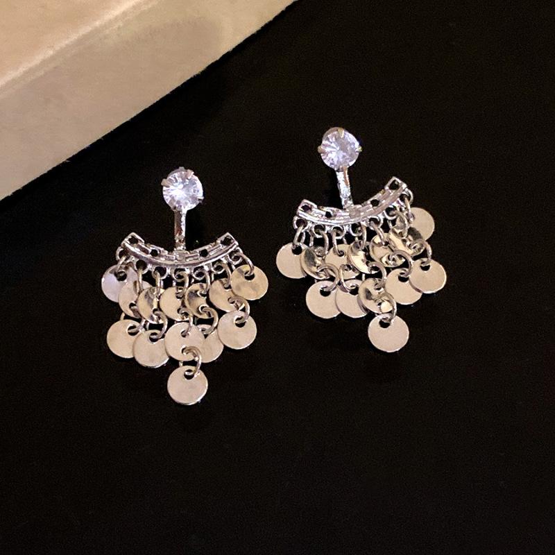 Pendientes de Borla de Perla de Zirconio Aguja de Plata - Diseño Retro Elegante para Mujer