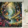 1Pc Watercolor Floral And-Bird Printed Shower Curtain With Hooks - Design Chic Leaves Flowers Bathroom Curtain Home Decoration